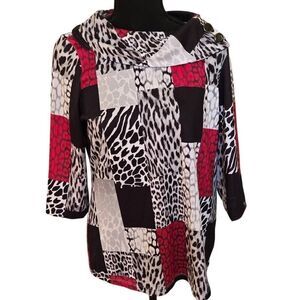 Allison Daley Womens Black Red Cowl Neck Pullover Tunic Top Size Small